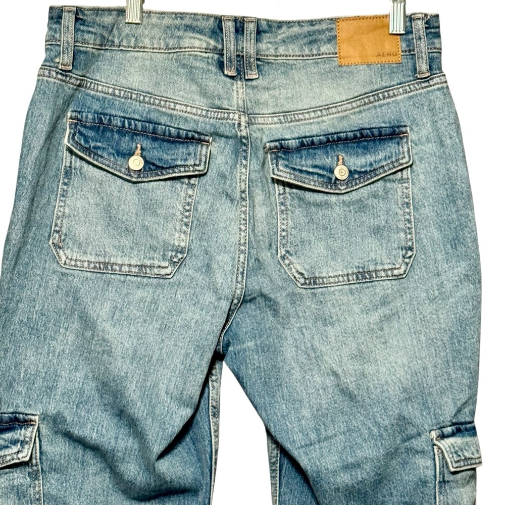 Aeropostale New Mid Rise Flare Cargo Wide Leg Patch Pocket Denim Jeans - Picture 12 of 16